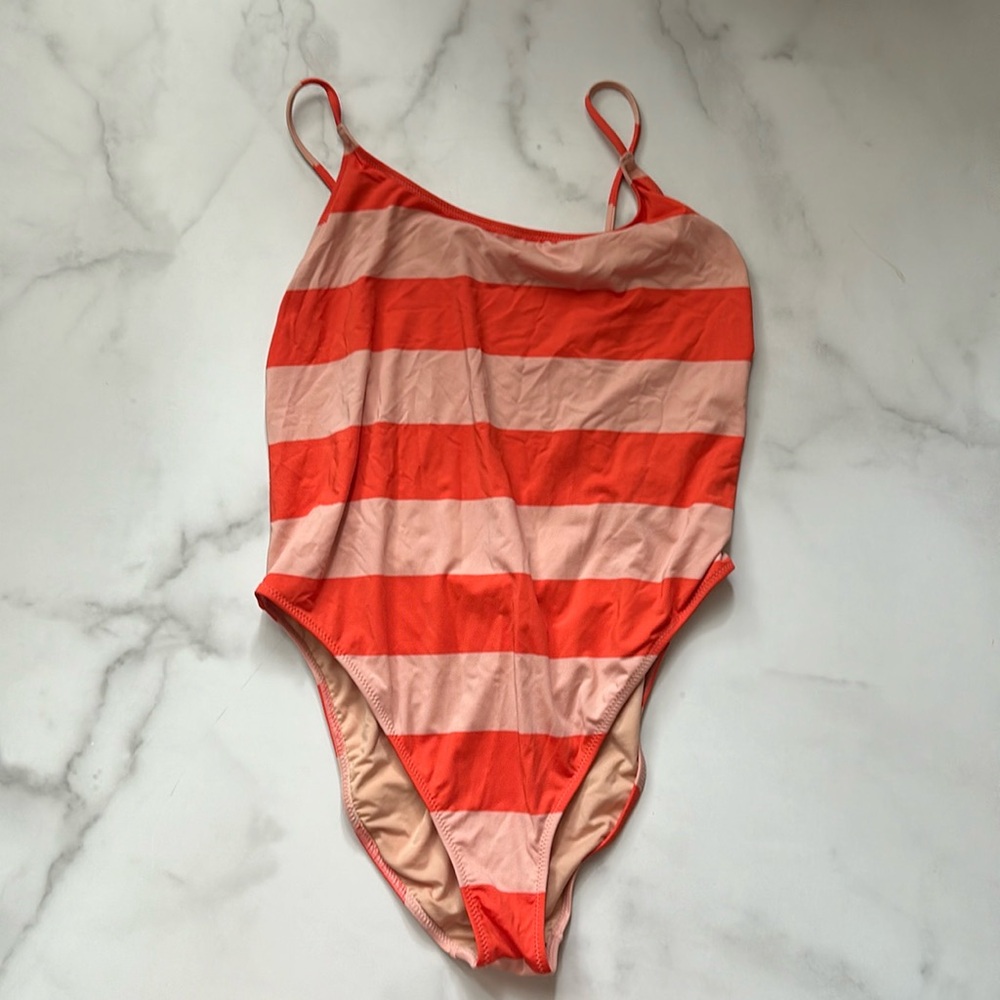 Jcrew one piece swim suit. Pink and red stripe. Size M